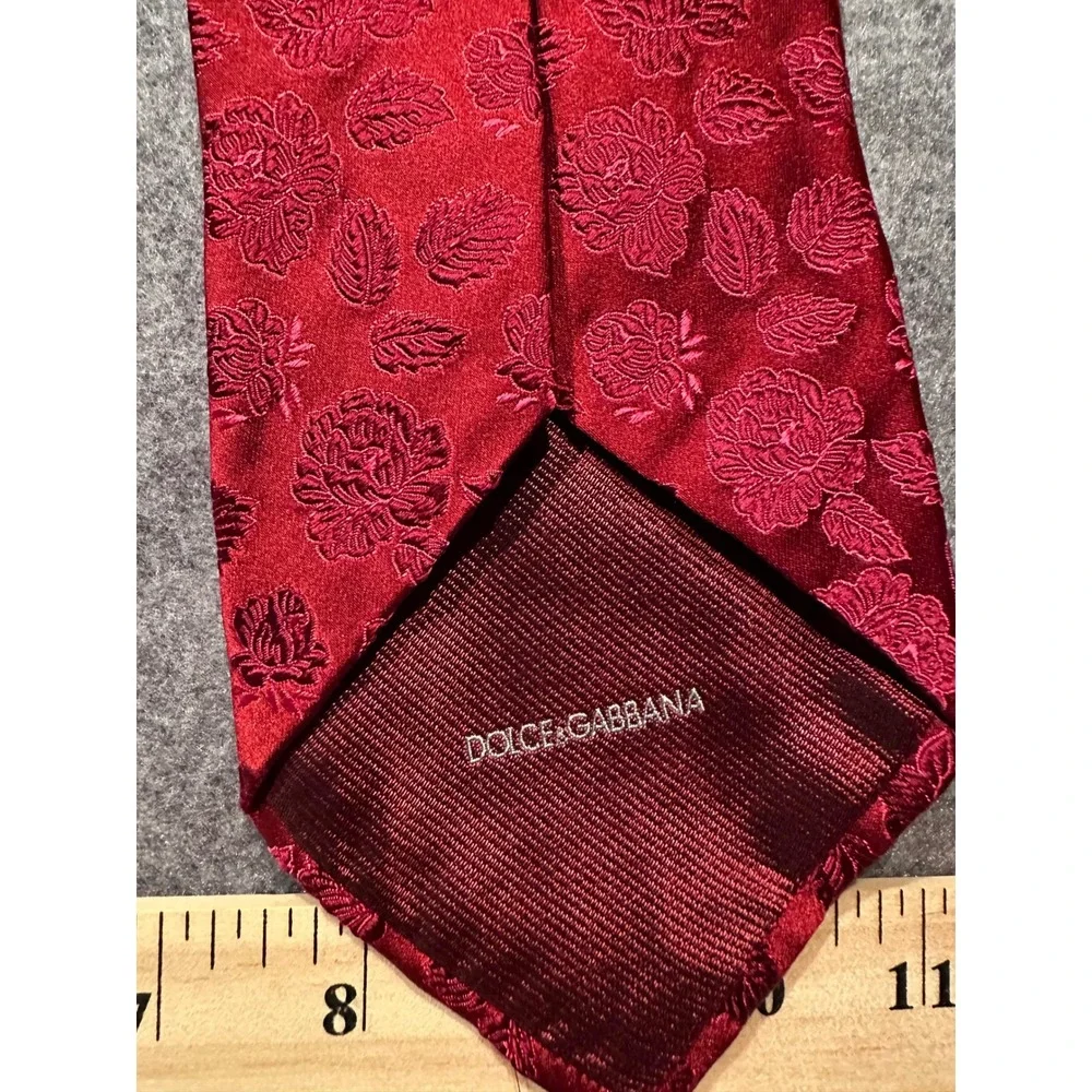 Dolce & Gabbana Red Floral Silk Tie Made in Italy Rose Jacquard Men Necktie